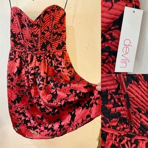 Devlin Floral Red Mini Corset Dress Sheer Rose Sexy Boned cocktail